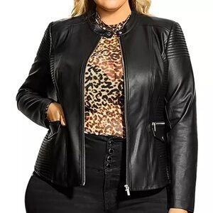 City Chic Faux-Leather Biker Detail Jacket 20 NWOT